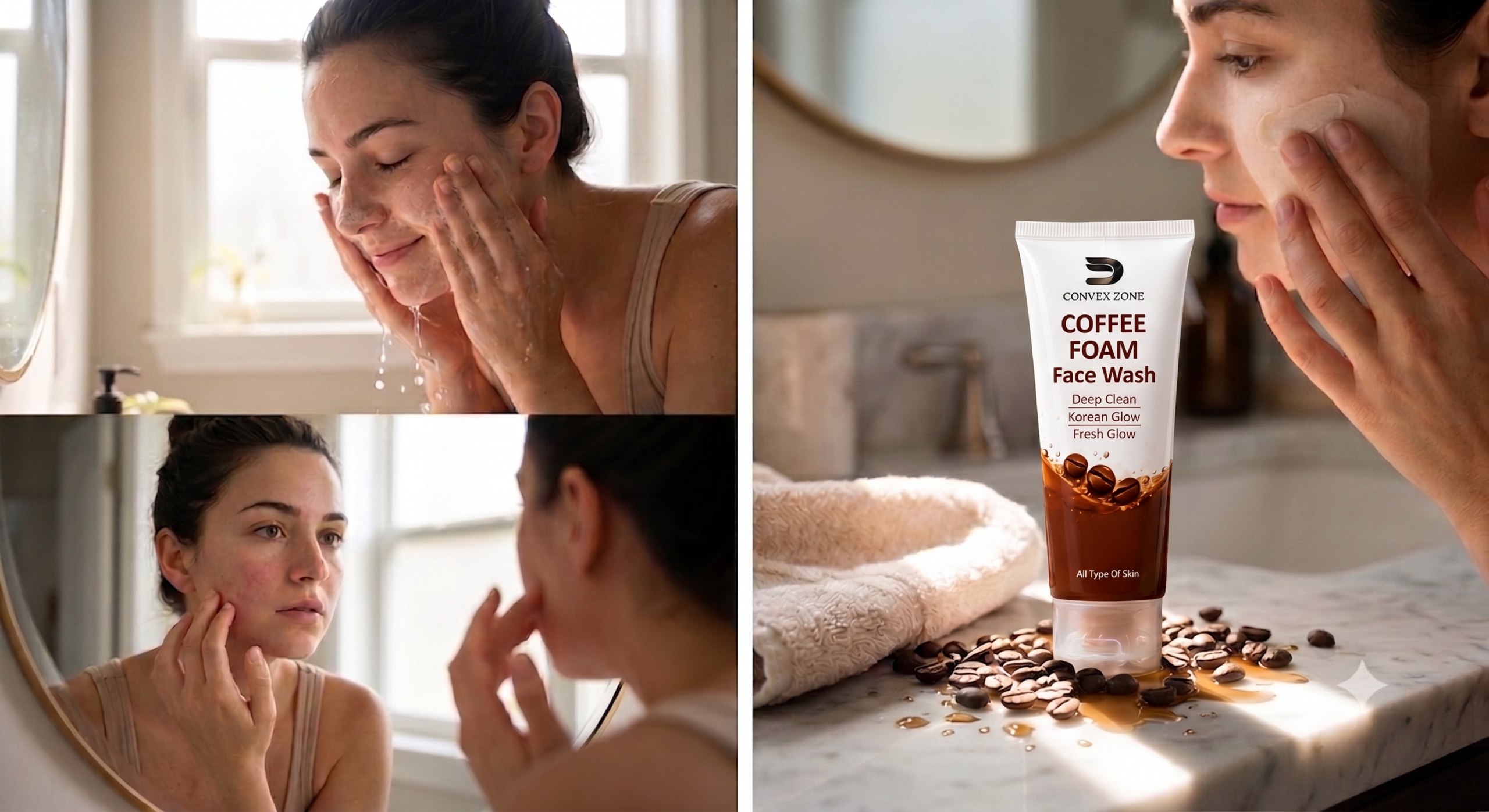 Applying coffee face wash correctly during a skincare routine